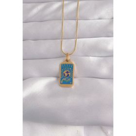 Clariss 316L Çelik Gold Renk Mavi Mineli El Figür Tarot Kolye