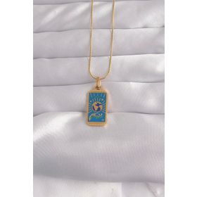 Clariss 316L Çelik Gold Renk Mavi Mineli El Figür Tarot Kolye