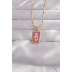 Clariss 316L Çelik Gold Renk Mor Mineli El Figür Tarot Kolye