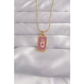 Clariss 316L Çelik Gold Renk Mor Mineli El Figür Tarot Kolye