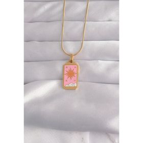 Clariss 316L Çelik Gold Renk Pembe Mineli Güneş Model Tarot Kolye