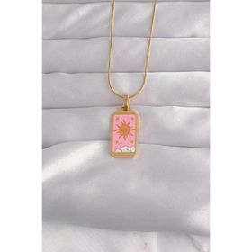 Clariss 316L Çelik Gold Renk Pembe Mineli Güneş Model Tarot Kolye
