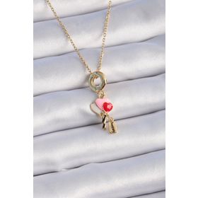 Clariss 316L Çelik Gold Renk Renkli Kalp Figür Charm Model Kadın Kolye