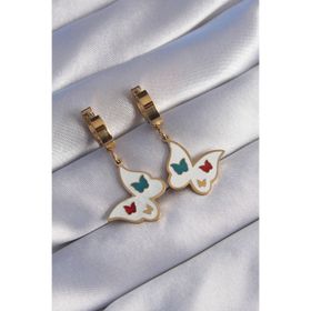 Clariss 316L Çelik Gold Renk Renkli Mineli Kelebek Küpe
