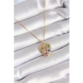 Clariss 316L Çelik Gold Renk Renkli Zirkon Taşlı Kalp Model Kadın Kolye