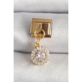 Clariss 316L Çelik Gold Renk Sallantı Daire Zirkon Taşlı Nomination Charm