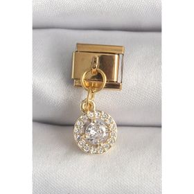 Clariss 316L Çelik Gold Renk Sallantı Daire Zirkon Taşlı Nomination Charm