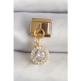 Clariss 316L Çelik Gold Renk Sallantı Daire Zirkon Taşlı Nomination Charm