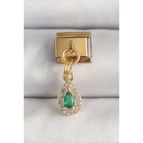 Clariss 316L Çelik Gold Renk Sallantı Damla Yeşil Zirkon Taşlı Nomination Charm