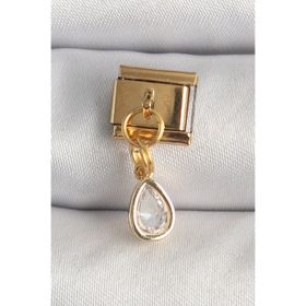Clariss 316L Çelik Gold Renk Sallantı Damla Zirkon Taşlı Nomination Charm