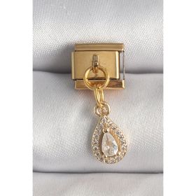 Clariss 316L Çelik Gold Renk Sallantı Damla Zirkon Taşlı Nomination Charm
