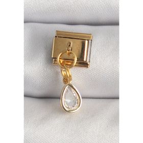 Clariss 316L Çelik Gold Renk Sallantı Damla Zirkon Taşlı Nomination Charm