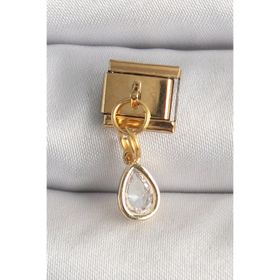 Clariss 316L Çelik Gold Renk Sallantı Damla Zirkon Taşlı Nomination Charm