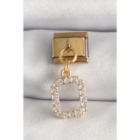 Clariss 316L Çelik Gold Renk Sallantı Kare Zirkon Taşlı Nomination Charm
