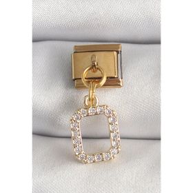 Clariss 316L Çelik Gold Renk Sallantı Kare Zirkon Taşlı Nomination Charm