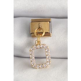 Clariss 316L Çelik Gold Renk Sallantı Kare Zirkon Taşlı Nomination Charm