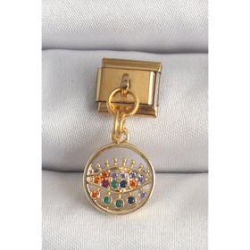 Clariss 316L Çelik Gold Renk Sallantı Renkli Zirkon Taşlı Göz Model Nomination Charm