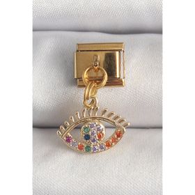 Clariss 316L Çelik Gold Renk Sallantı Renkli Zirkon Taşlı Göz Model Nomination Charm