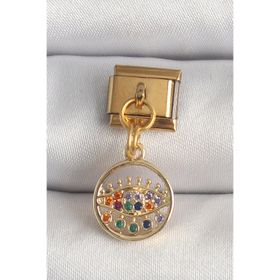 Clariss 316L Çelik Gold Renk Sallantı Renkli Zirkon Taşlı Göz Model Nomination Charm