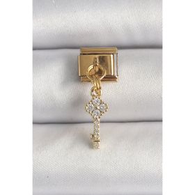 Clariss 316L Çelik Gold Renk Sallantı Zirkon Taşlı Anahtar Model Nomination Charm