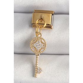 Clariss 316L Çelik Gold Renk Sallantı Zirkon Taşlı Anahtar Model Nomination Charm