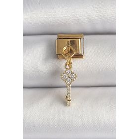 Clariss 316L Çelik Gold Renk Sallantı Zirkon Taşlı Anahtar Model Nomination Charm