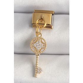 Clariss 316L Çelik Gold Renk Sallantı Zirkon Taşlı Anahtar Model Nomination Charm