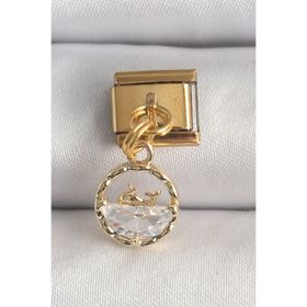 Clariss 316L Çelik Gold Renk Sallantı Zirkon Taşlı Balina Model Nomination Charm