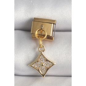 Clariss 316L Çelik Gold Renk Sallantı Zirkon Taşlı Çiçek İşlemeli Nomination Charm
