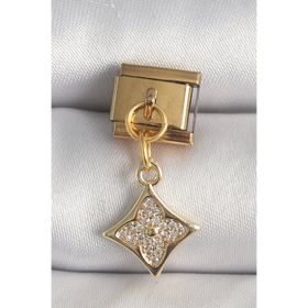 Clariss 316L Çelik Gold Renk Sallantı Zirkon Taşlı Çiçek İşlemeli Nomination Charm
