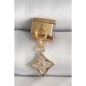 Clariss 316L Çelik Gold Renk Sallantı Zirkon Taşlı Çiçek İşlemeli Nomination Charm