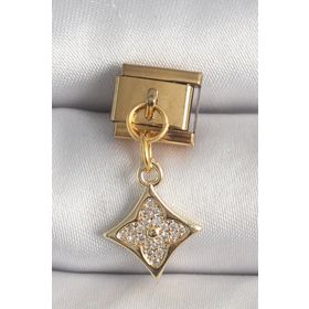 Clariss 316L Çelik Gold Renk Sallantı Zirkon Taşlı Çiçek İşlemeli Nomination Charm
