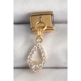 Clariss 316L Çelik Gold Renk Sallantı Zirkon Taşlı Damla Model Nomination Charm