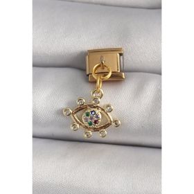 Clariss 316L Çelik Gold Renk Sallantı Zirkon Taşlı Göz Model Nomination Charm