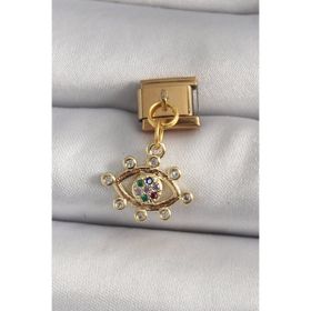 Clariss 316L Çelik Gold Renk Sallantı Zirkon Taşlı Göz Model Nomination Charm