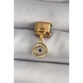 Clariss 316L Çelik Gold Renk Sallantı Zirkon Taşlı Göz Model Nomination Charm