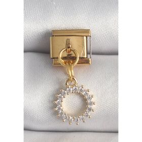 Clariss 316L Çelik Gold Renk Sallantı Zirkon Taşlı Güneş Model Nomination Charm