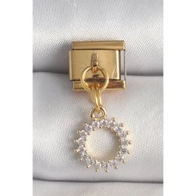Clariss 316L Çelik Gold Renk Sallantı Zirkon Taşlı Güneş Model Nomination Charm