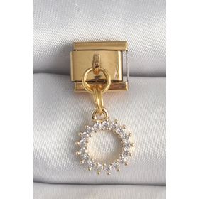 Clariss 316L Çelik Gold Renk Sallantı Zirkon Taşlı Güneş Model Nomination Charm
