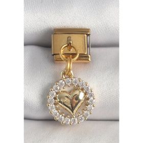 Clariss 316L Çelik Gold Renk Sallantı Zirkon Taşlı Kalp Model Nomination Charm