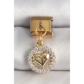 Clariss 316L Çelik Gold Renk Sallantı Zirkon Taşlı Kalp Model Nomination Charm