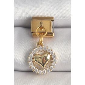 Clariss 316L Çelik Gold Renk Sallantı Zirkon Taşlı Kalp Model Nomination Charm