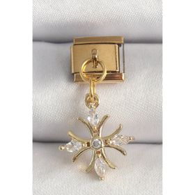Clariss 316L Çelik Gold Renk Sallantı Zirkon Taşlı Kar Tanesi Model Nomination Charm
