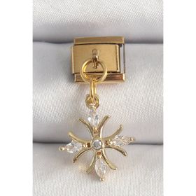 Clariss 316L Çelik Gold Renk Sallantı Zirkon Taşlı Kar Tanesi Model Nomination Charm