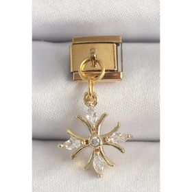Clariss 316L Çelik Gold Renk Sallantı Zirkon Taşlı Kar Tanesi Model Nomination Charm