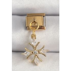 Clariss 316L Çelik Gold Renk Sallantı Zirkon Taşlı Kar Tanesi Model Nomination Charm