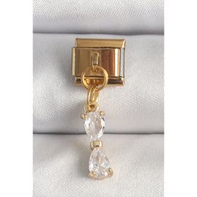 Clariss 316L Çelik Gold Renk Sallantı Zirkon Taşlı Kurdele Model Nomination Charm