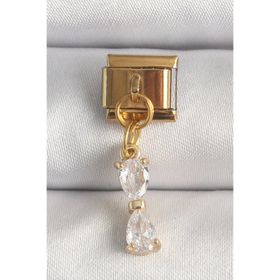 Clariss 316L Çelik Gold Renk Sallantı Zirkon Taşlı Kurdele Model Nomination Charm