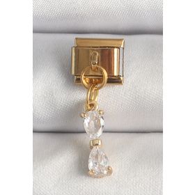 Clariss 316L Çelik Gold Renk Sallantı Zirkon Taşlı Kurdele Model Nomination Charm