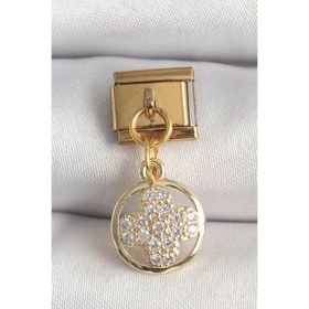 Clariss 316L Çelik Gold Renk Sallantı Zirkon Taşlı Yonca Model Nomination Charm